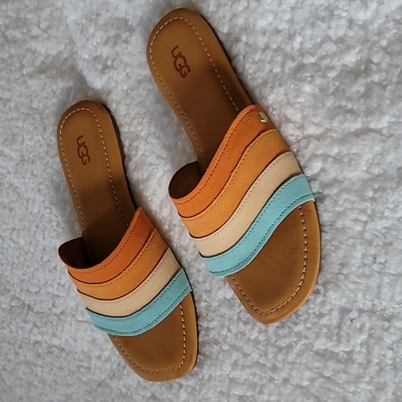 UGG Shoes - NIB UGG Ximena Suede Sandals - Mandarin/Sky - Size 7.5